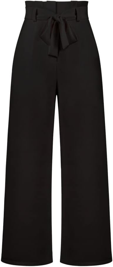 Wide Leg Trousers Women, Tailored Leisure Pants With Wide Legs Trousers Fashion Solid Bow-Knot Elasticated High Waist Palazzo Trousers Elegant Casual Office Pants Straight Leg Pants Bottoms