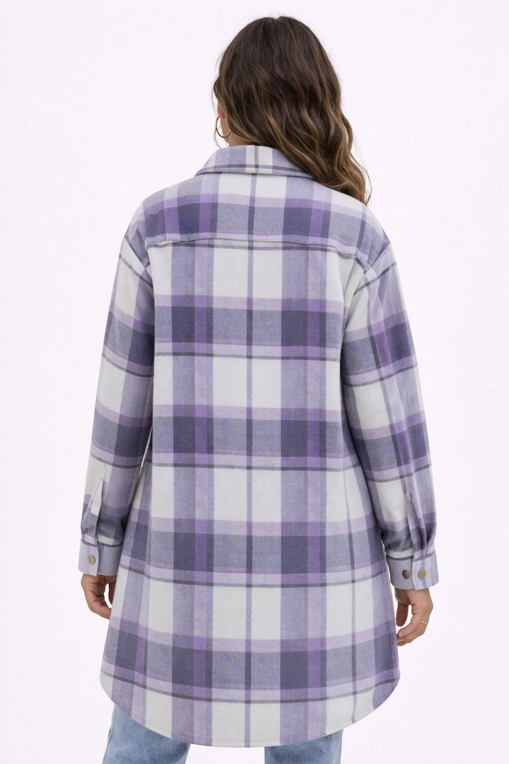 KISSMODA Womens Plaid Shacket Jacket Long Corduroy Shirts Casual Lapel Button Down Flannel Trench Coats with Side Pockets