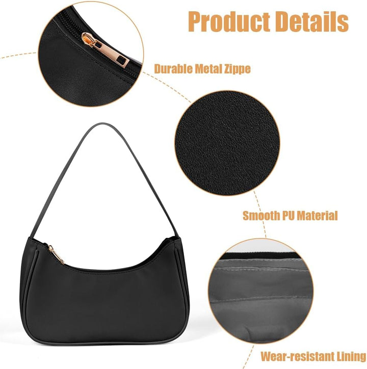 Women's Shoulder Bag Crescent Shoulder Bag PU Leather Ladies Handbag Mini Hobo Bag Purse Trendy Everyday Handbag Half Moon Bag with Zipper for Dating Shopping Travel