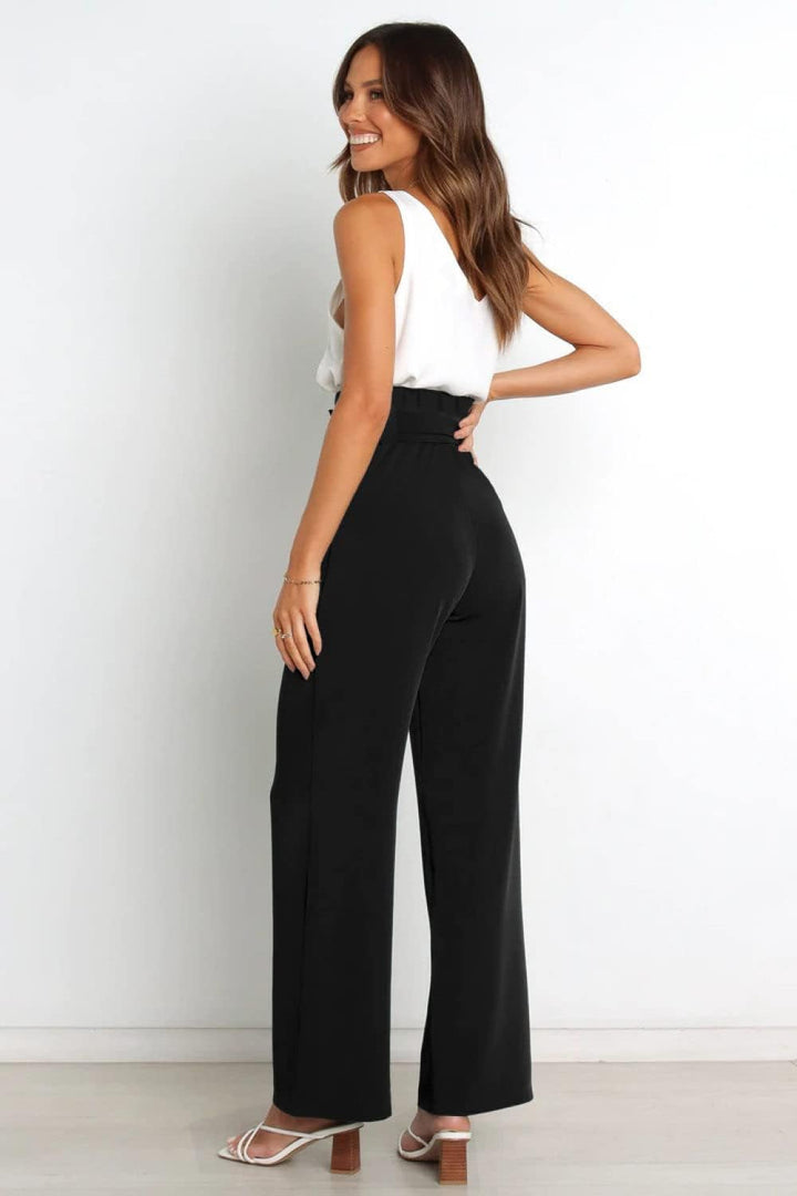 Wide Leg Trousers Women, Tailored Leisure Pants With Wide Legs Trousers Fashion Solid Bow-Knot Elasticated High Waist Palazzo Trousers Elegant Casual Office Pants Straight Leg Pants Bottoms