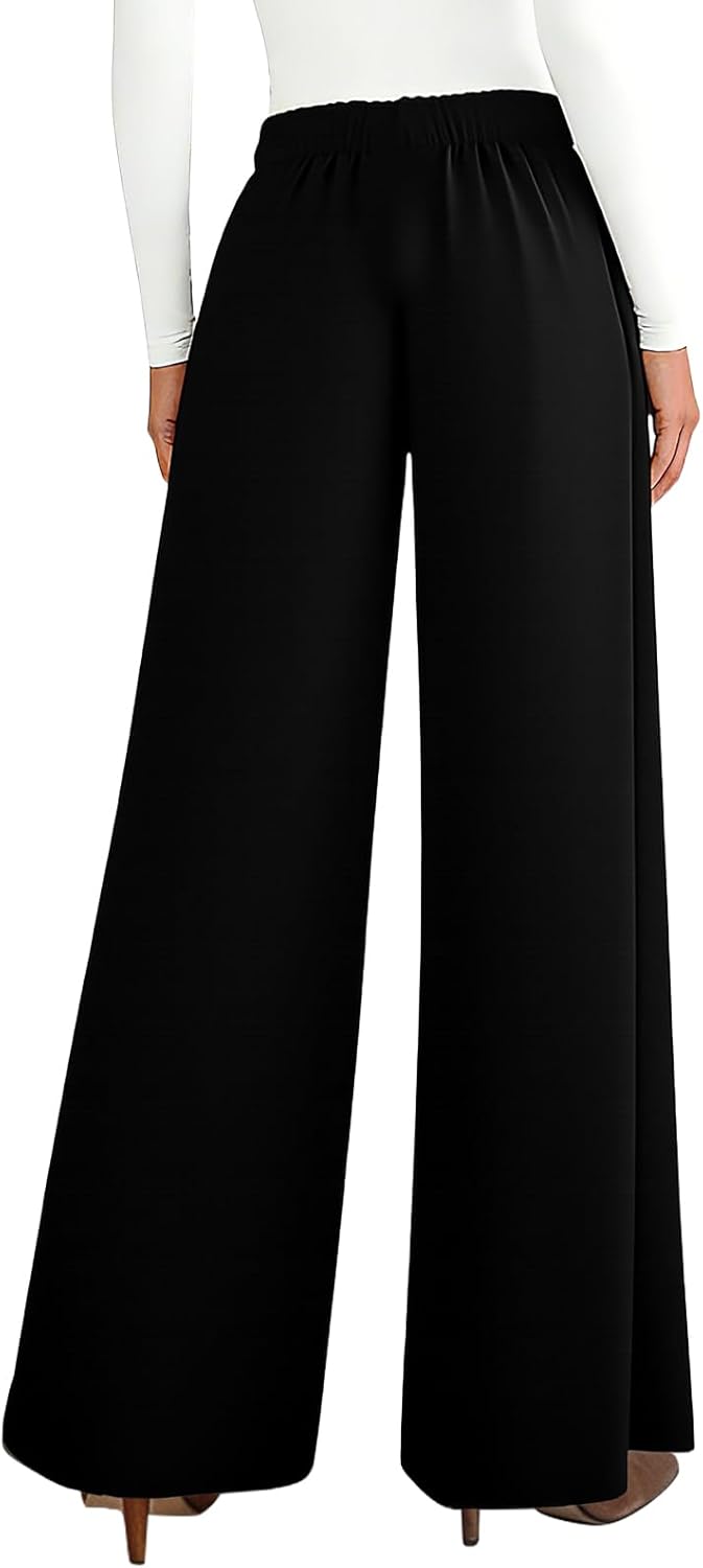 Womens Trousers High Waisted Wide Leg Trousers Elegant Work Office Pants with Pockets Casual Long Trousers