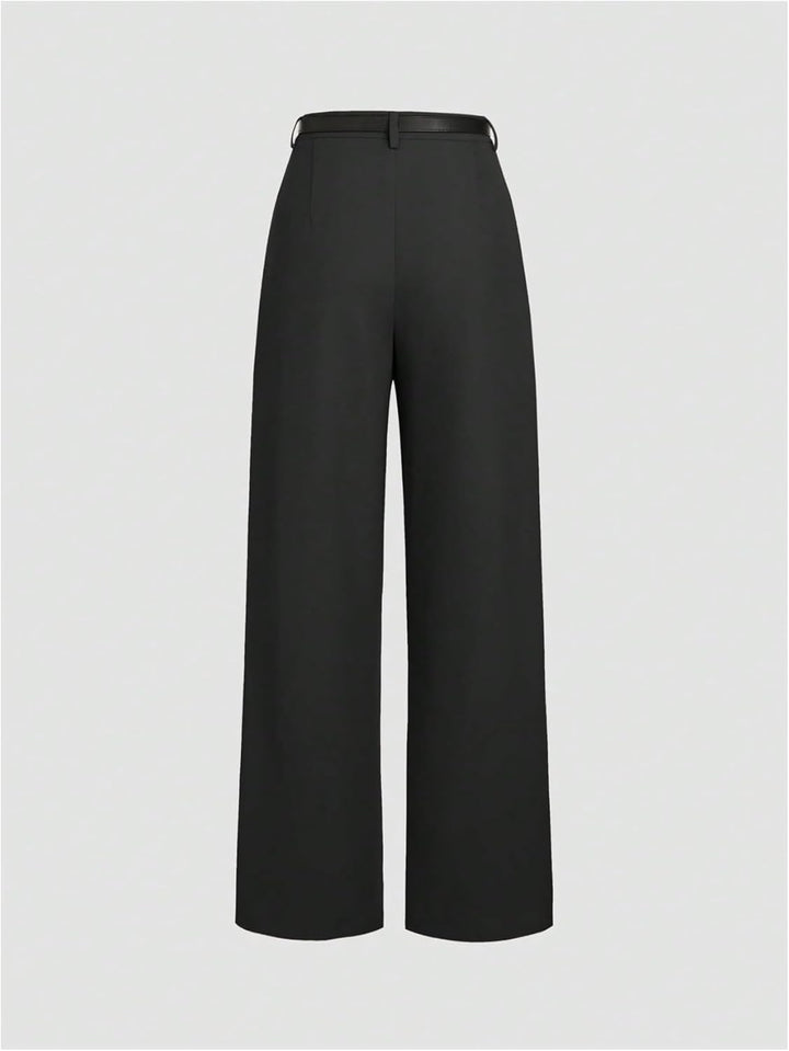 GORGLITTER Women's Plicated Straight Leg Trousers Mid Rise Belted Elegant Work Office Business Pants