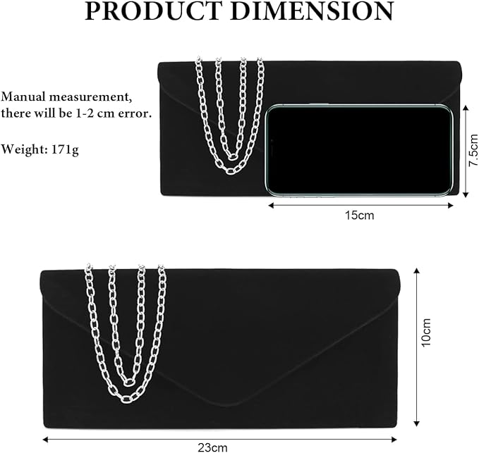 OSDUE Women Clutch Bag, Satin Clutch Bags, Glitter Envelope Clutch Bag With Detachable Chain Strap, Elegant Sequins Evening Clutch for Wedding Bridal Prom Cocktail Party Ladies Handbags