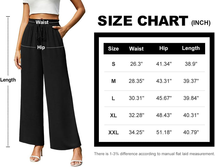 Women Trousers Elasticated High Waist Wide Leg Pants with Pockets Ladies Elegant Loose Lounge Palazzo Pants