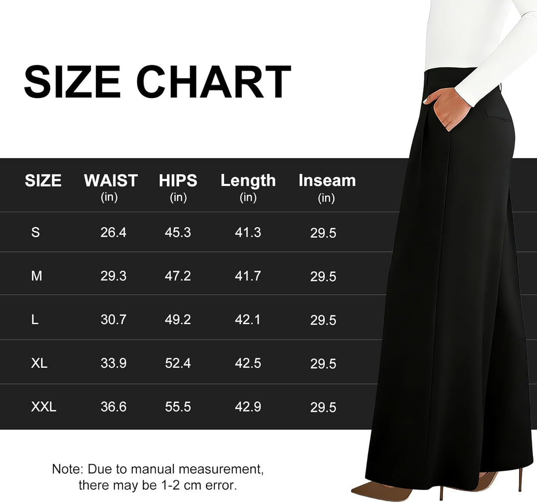 Womens Trousers High Waisted Wide Leg Trousers Elegant Work Office Pants with Pockets Casual Long Trousers