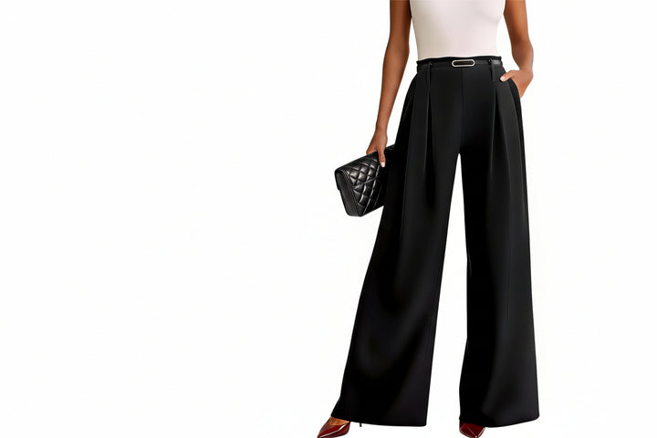 Womens Trousers High Waisted Wide Leg Trousers Elegant Work Office Pants with Pockets Casual Long Trousers