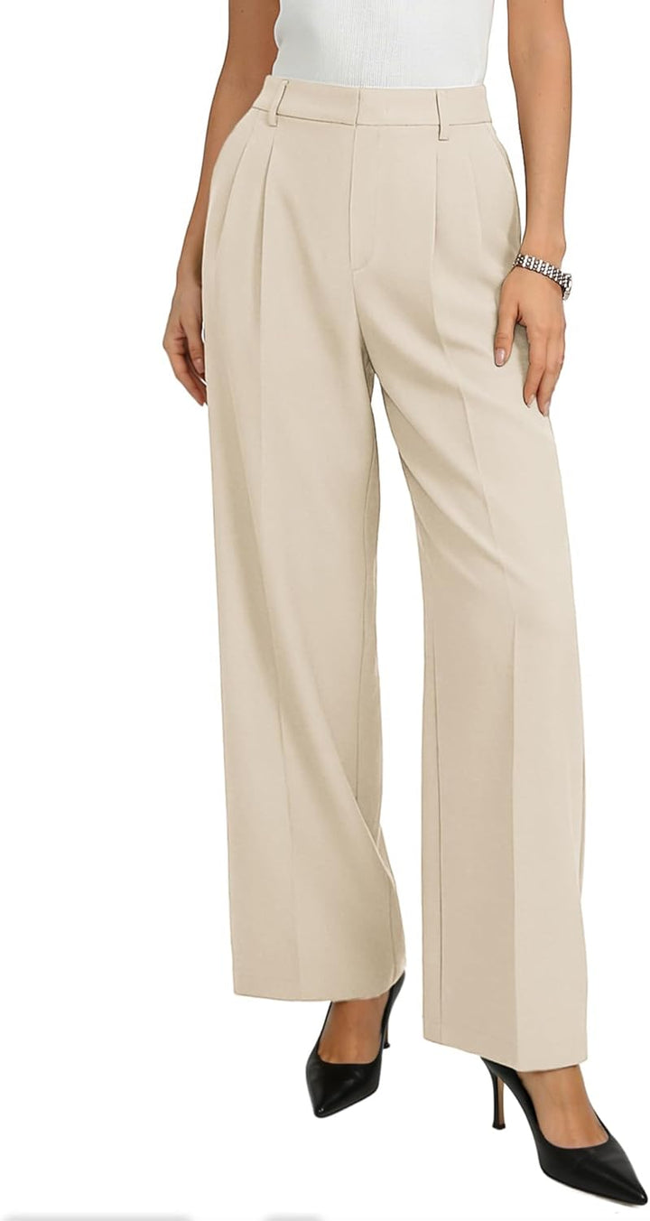 GRACE KARIN Women's Business Suit Trousers UK,2026 Elegant Casual Wide Leg Trousers with Pockets High-Waisted Elastic