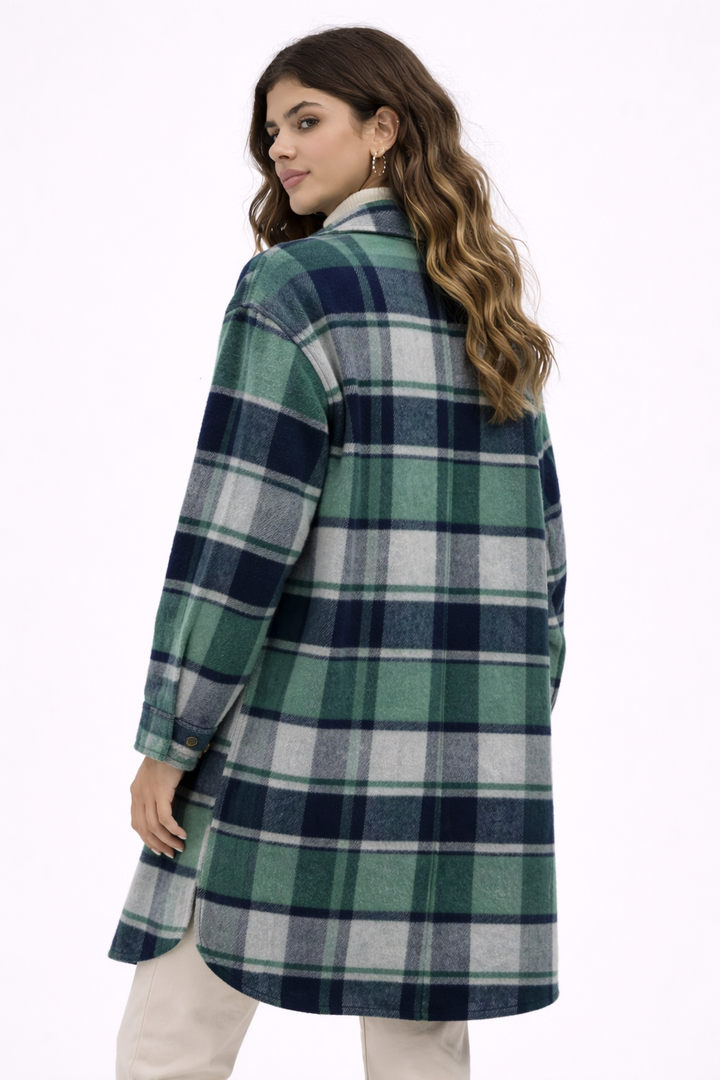 KISSMODA Womens Plaid Shacket Jacket Long Corduroy Shirts Casual Lapel Button Down Flannel Trench Coats with Side Pockets