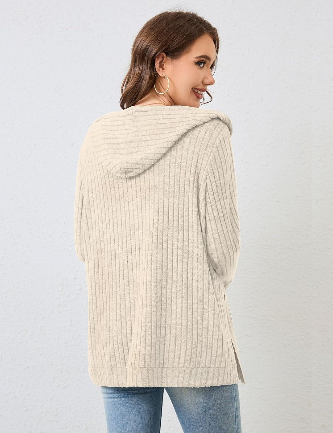 Womens Cardigans Zip Up Ladies Hoodies with Large Pockets Long Sleeve Tunic Tops Ladies Lightweight Jackets Casual Work Clothes M-XXL