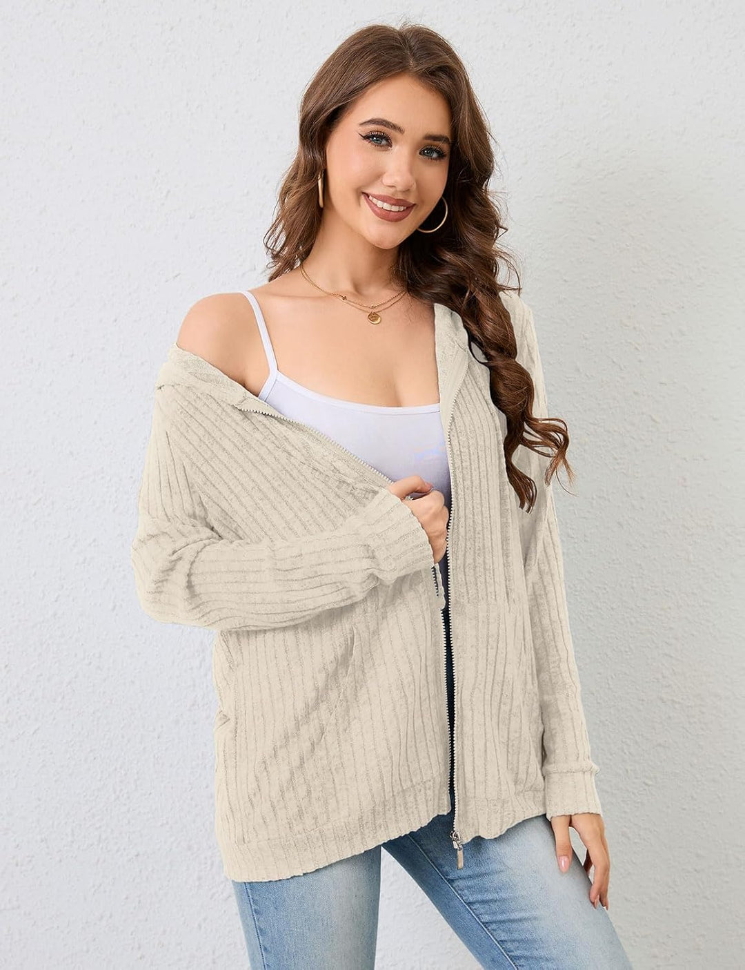 Womens Cardigans Zip Up Ladies Hoodies with Large Pockets Long Sleeve Tunic Tops Ladies Lightweight Jackets Casual Work Clothes M-XXL
