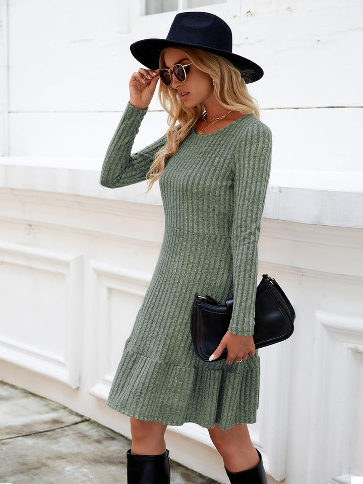 Dress for Women Long Sleeve Jumper Dresses UK Knitted Round Neck Tunic Dress Casual A Line Elegant Sweater Dresses Autumn Winter