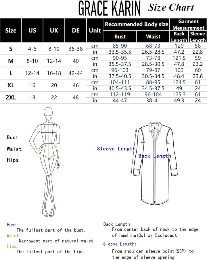 GRACE KARIN Long Sleeve Jumper Dress with Pockets, Crew Neck Button Down Winter Dresses for Women UK, Wedding Guest Prom Dress Elegant