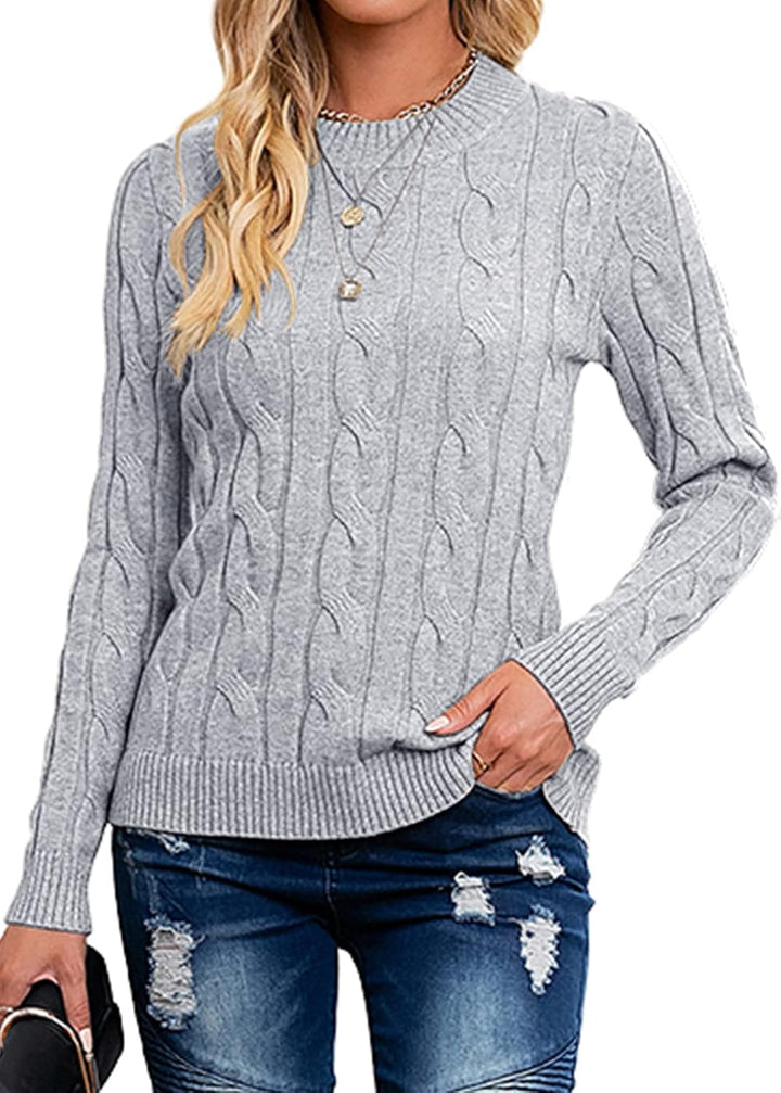 Women Cable Knit Jumper Casual Basic Long Sleeve Pullover Sweater Tops