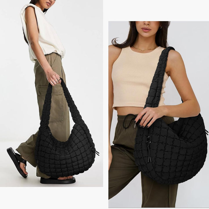 Quilted Tote Bag for Women Puffer Bag Quilted Carryall Large Puffy Shoulder Bag Padding Hobo Bag