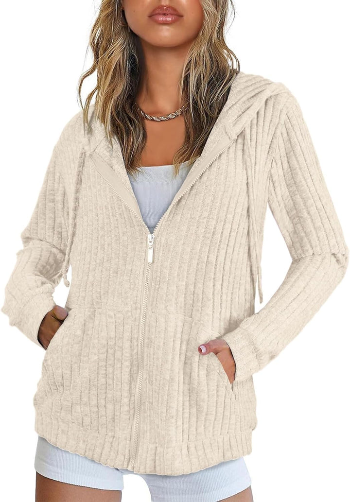 Womens Cardigans Zip Up Ladies Hoodies with Large Pockets Long Sleeve Tunic Tops Ladies Lightweight Jackets Casual Work Clothes M-XXL