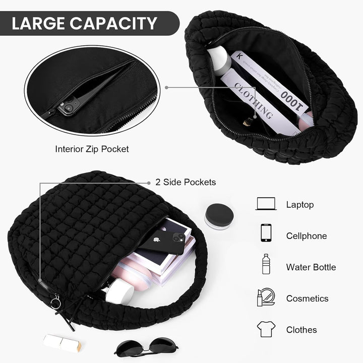 Quilted Tote Bag for Women Puffer Bag Quilted Carryall Large Puffy Shoulder Bag Padding Hobo Bag