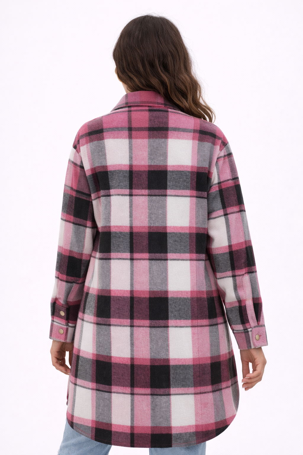 KISSMODA Womens Plaid Shacket Jacket Long Corduroy Shirts Casual Lapel Button Down Flannel Trench Coats with Side Pockets