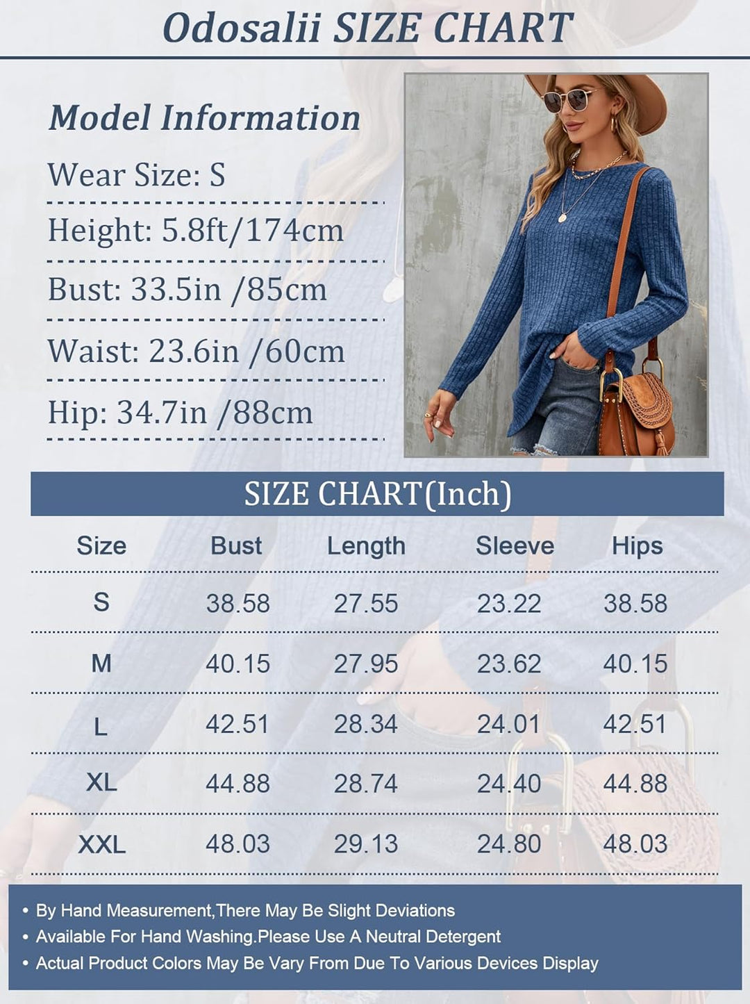 Odosalii Womens Tops Casual Striped Sweaters Crewneck Ribbed Long Sleeve Shirts Side Split Pullover Jumper