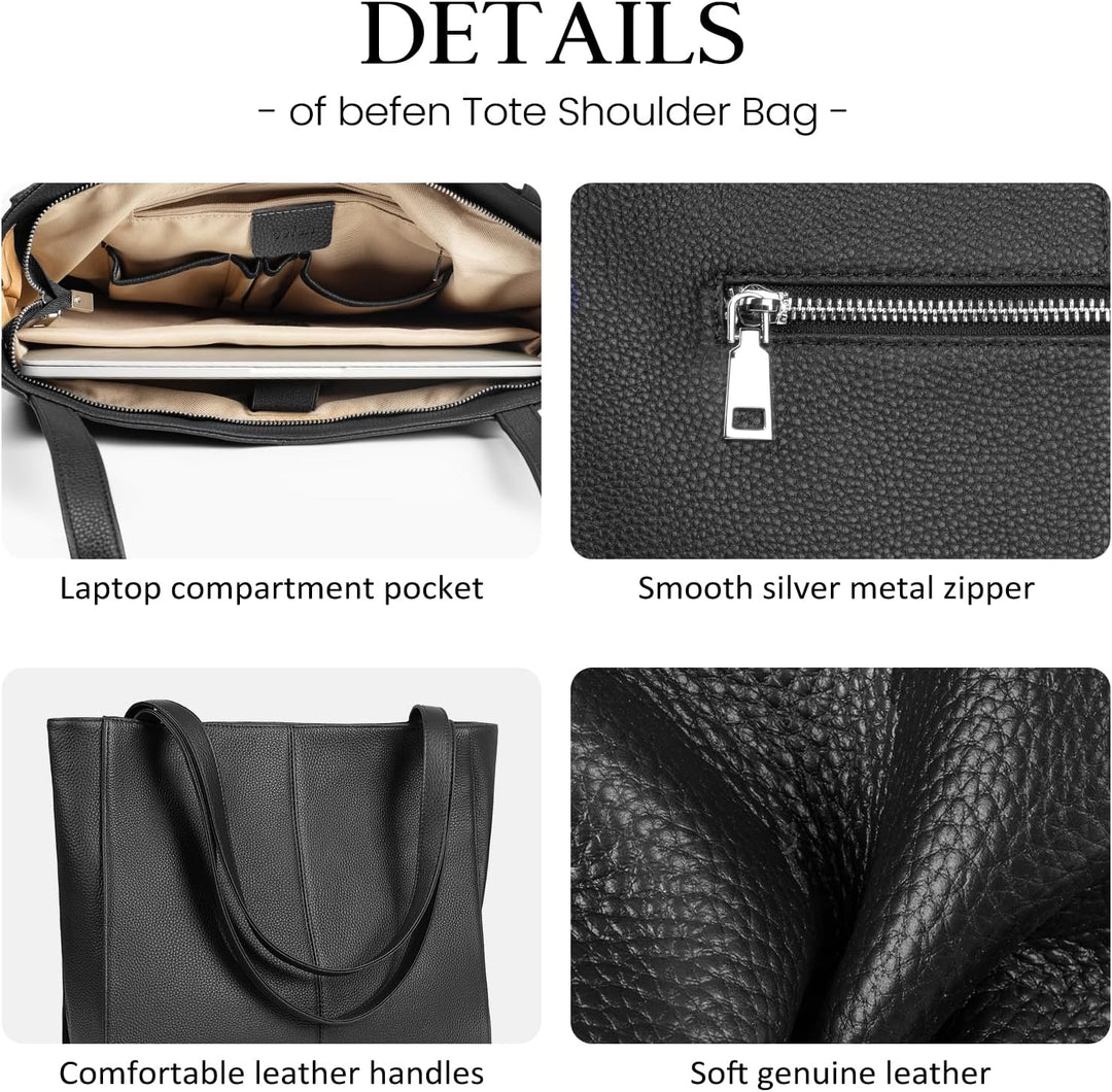 befen Genuine Leather Tote Bags for Women Large Shoulder Bags Women Laptop Tote Bag Ladies Handbags with Laptop Compartment