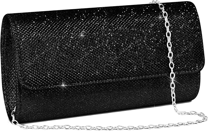 OSDUE Women Clutch Bag, Satin Clutch Bags, Glitter Envelope Clutch Bag With Detachable Chain Strap, Elegant Sequins Evening Clutch for Wedding Bridal Prom Cocktail Party Ladies Handbags