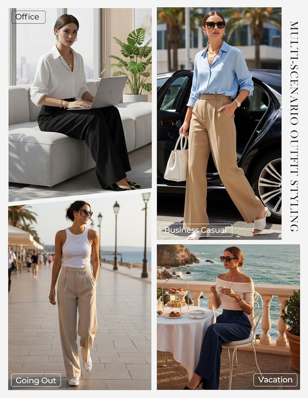 GRACE KARIN Women's Business Suit Trousers UK,2026 Elegant Casual Wide Leg Trousers with Pockets High-Waisted Elastic