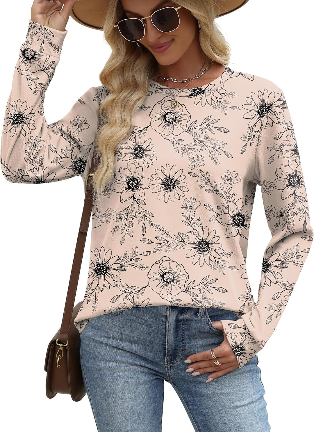 WIHOLL Sweatshirts for Women UK Crewneck Long Sleeve Tops Womens Lightweight Jumpers Curved Hem Tunic Shirts