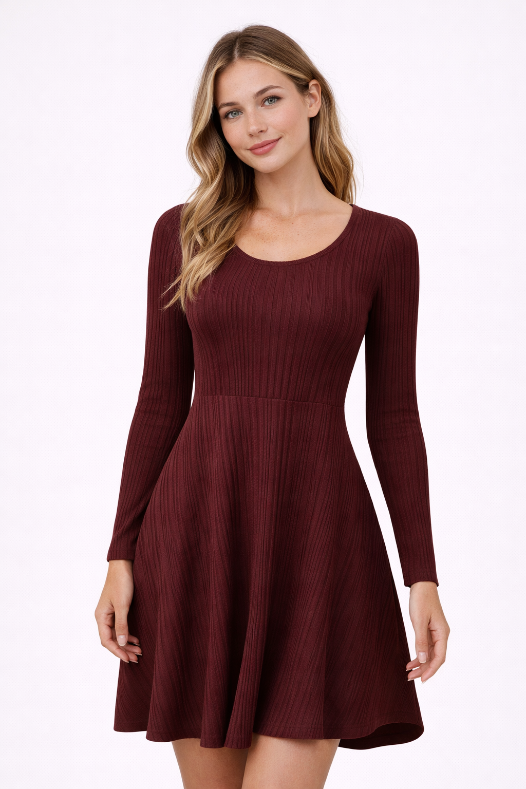 AUSELILY Long Sleeve Winter Dresses Women UK Knitted Crew Neck Jumper Dress with Pockets