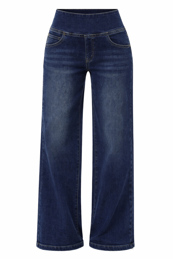 Pull on Wide Leg Jeans for Women, High Waisted Stretchy Baggy Trendy Tummy Control Straight Leg Jeans Denim Pants