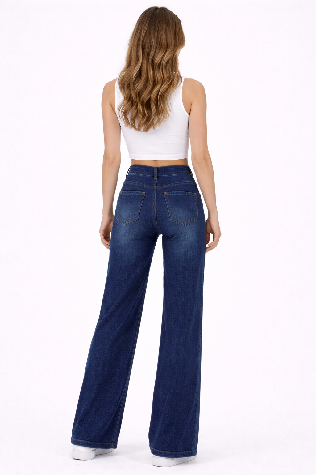 Pull on Wide Leg Jeans for Women, High Waisted Stretchy Baggy Trendy Tummy Control Straight Leg Jeans Denim Pants