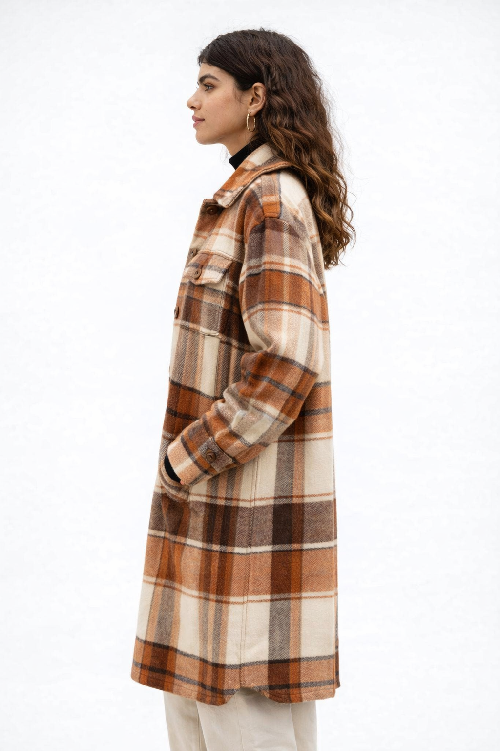 KISSMODA Womens Plaid Shacket Jacket Long Corduroy Shirts Casual Lapel Button Down Flannel Trench Coats with Side Pockets