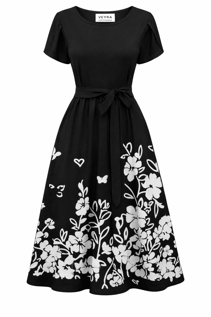 Zeagoo Summer Dresses for Women UK Short Sleeve Crew Neck Sundress Casual Floral Wrap Waist Dress Swing Beach Midi Dresses with Pockets