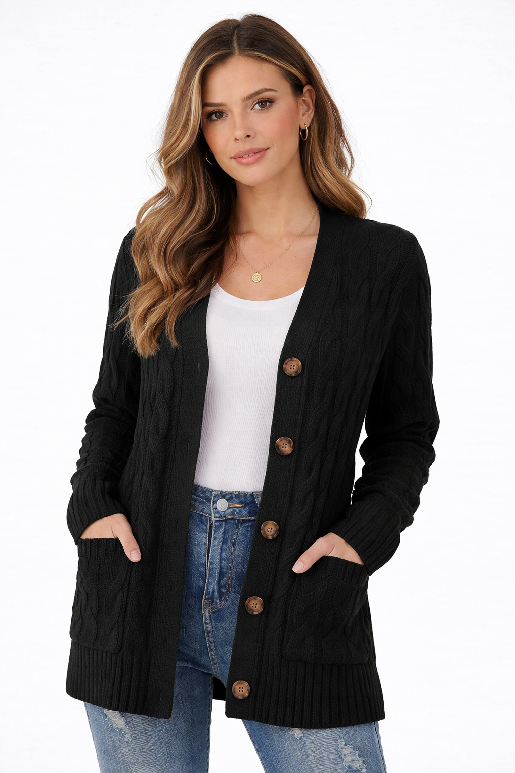 GRECERELLE Women's Knit Long Cardigans Jumpers Cardigan with Pockets with Buttons Ladies Loose Long Sleeve Knitwear Oversized Sweater Cardigan for Autumn Winter Spring