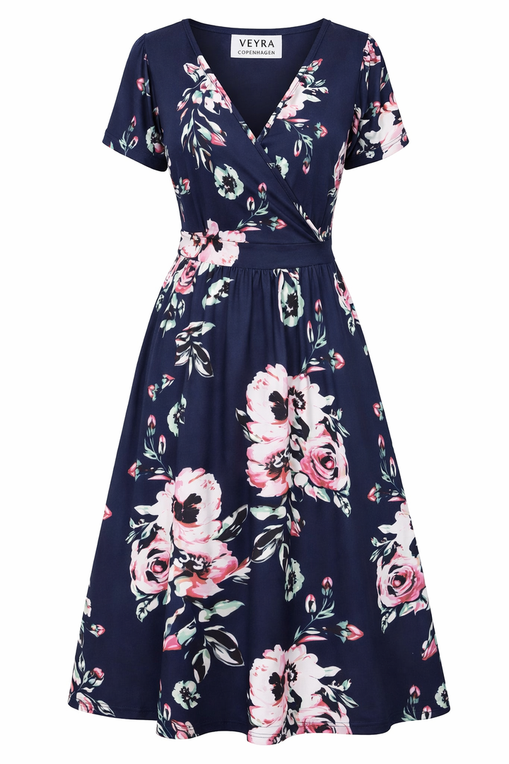 VOTEPRETTY Women's Short Sleeve V Neck Wrap Summer Dress Casual Floral Sundress with Pockets