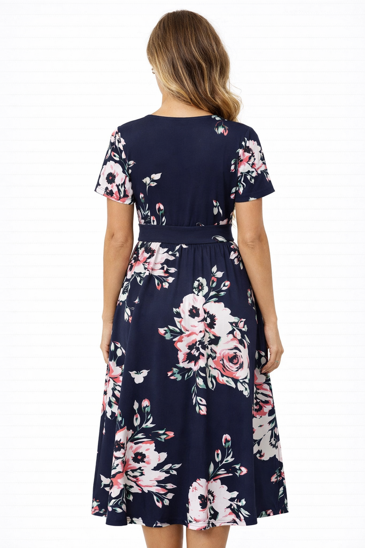 VOTEPRETTY Women's Short Sleeve V Neck Wrap Summer Dress Casual Floral Sundress with Pockets