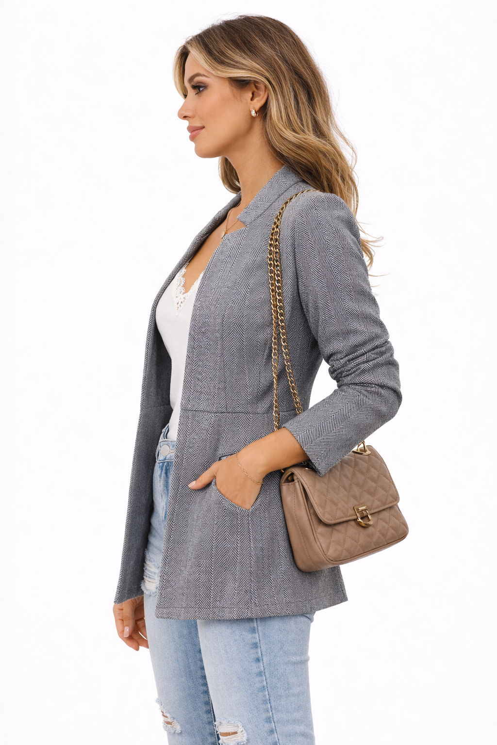 Jhsnjnr Women's Jackets Open Front Casual Business Office Cardigan Blazers Long Sleeve Stand Collar Outwear Coats