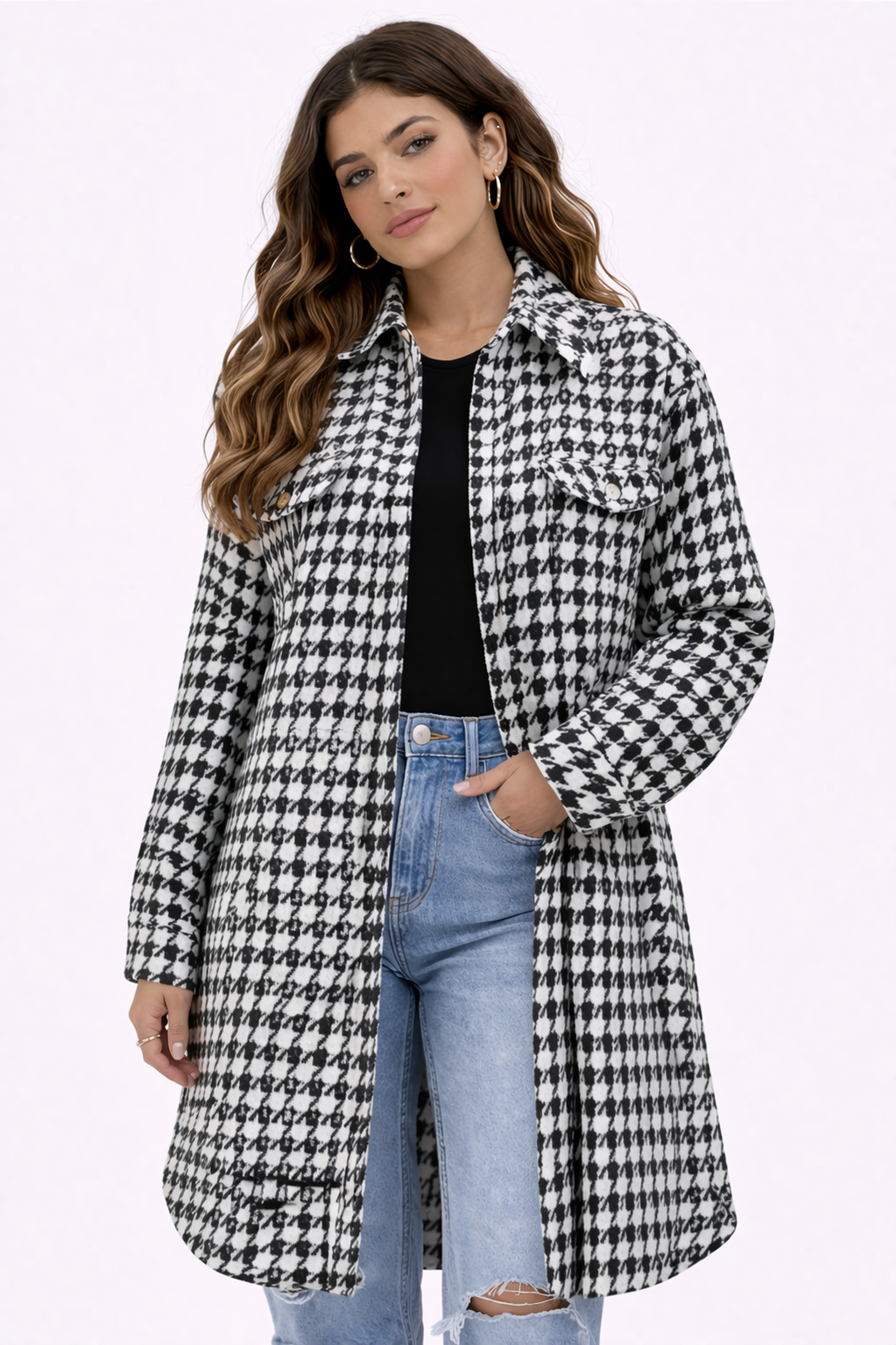 KISSMODA Womens Plaid Shacket Jacket Long Corduroy Shirts Casual Lapel Button Down Flannel Trench Coats with Side Pockets